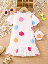 Toddler Girls' Lovely Printed Short Sleeve Dress With Backpack
